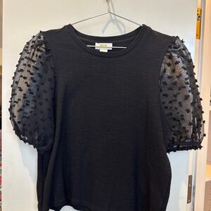 Anthropologie Black Sheer Puff Sleeve Blouse